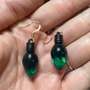 Adorable Green Christmas Light Bulb Earrings with gold plated ear wires